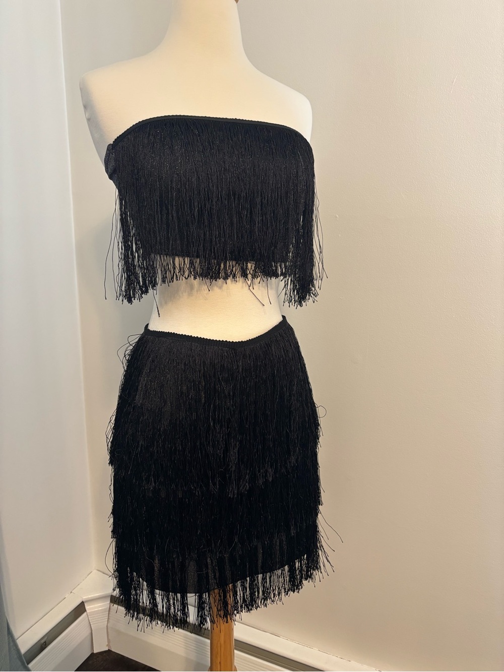 Two Piece Black Fringe Set